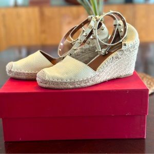 Valentino Rockstud 85mm wedge espadrilles.  Double strap wraps around ankles.